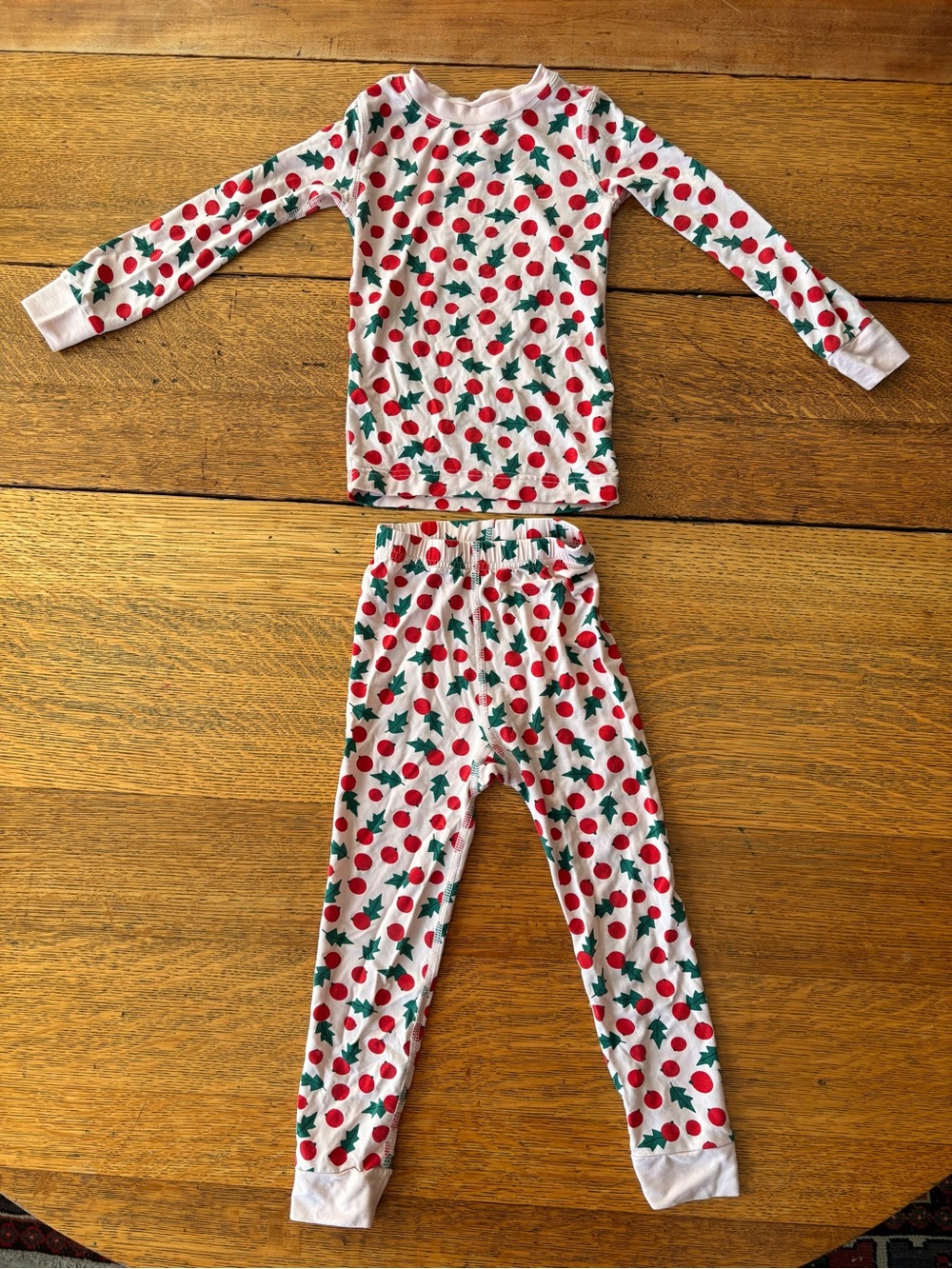 Hanna Andersson White Pajama Set with Red Cherry and Green Leaf Print